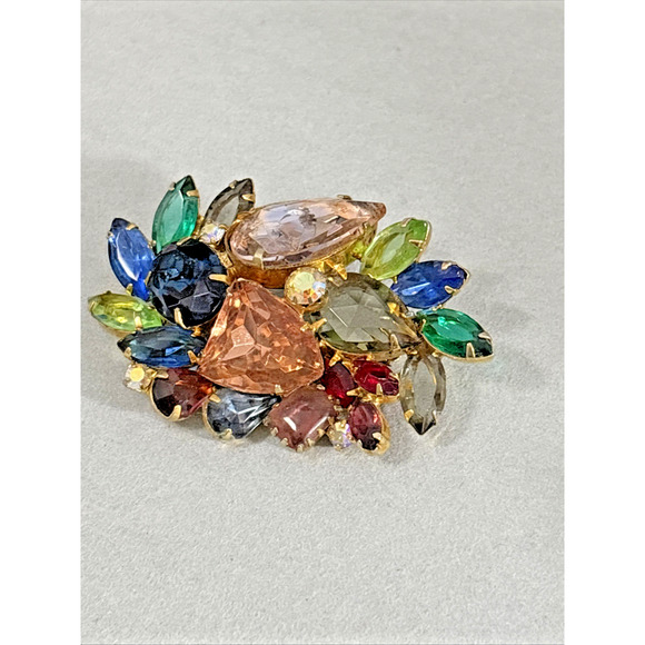 40s Designer Multi-Color 3" Brooch/Pin Sparkly Vibrant Colorful - Picture 2 of 13